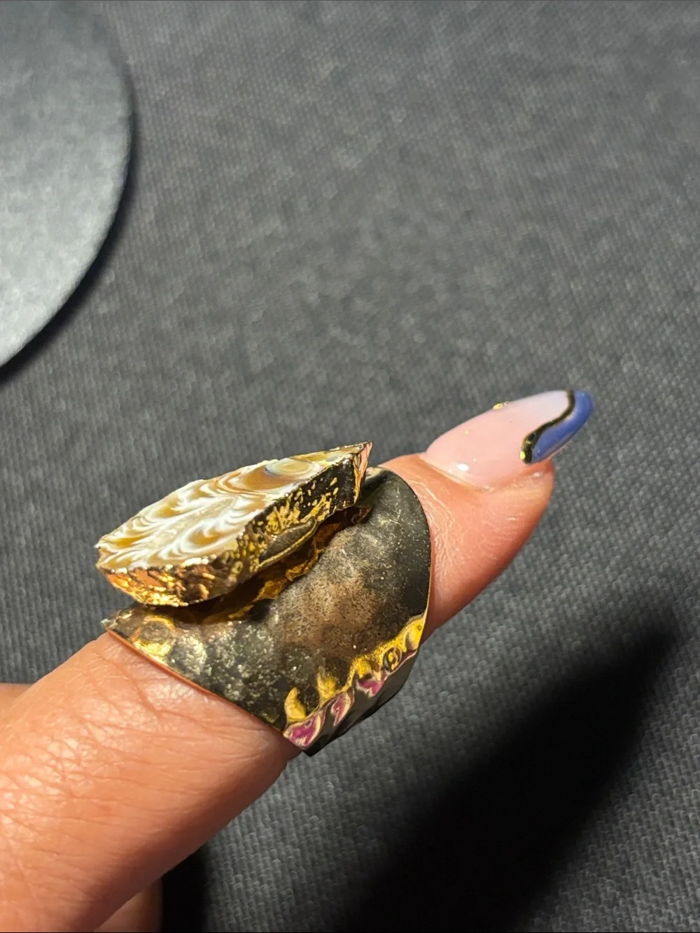 Gold Statement Ring with Cream and Brown Agate | size 6